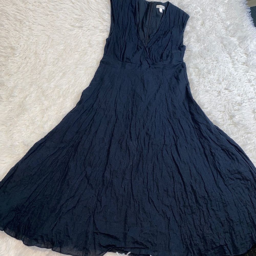 Garnet Hill Fit and Flare Gauzy Lined Dress Black w faint metallic threa…
